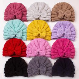2022 Europe Fashion Infant Baby Kids Knitted Hat Candy Colour Bowknot Skull Caps Children Knitted Warm Beanies Boys Girls Babies Hats