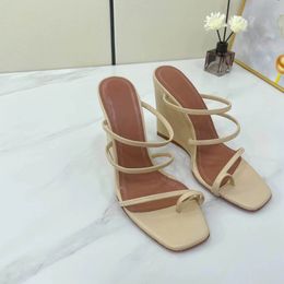 Classic Designer High Heel Sandals Strap Sexy White Open Toe Wedges Summer Leather Fashion Platform Casual Shoes 35-42 Large Size - Box