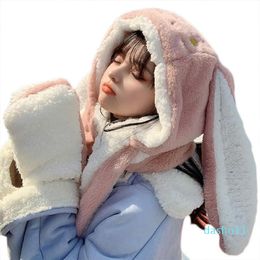 Berets Sweet Cartoon Ear Hat Cute Winter Windproof Scarf And Gloves Set Thick Hoodies With MittenBerets BeretsBerets