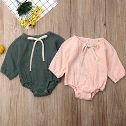 Emmababy Fashion Autumn Newborn Infant Baby Girl Outfit Clothes Cotton Linen Long Sleeve Romper Bodysuit Jumpsuit 0-24M G220517