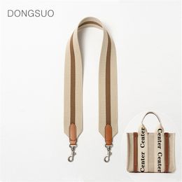 Large wide striped strap canvas nylon designer shoulder bag belt replacement with genuine leather handbag parts accessory 220706