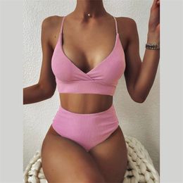 Sexy Bikini Swimwear Women 2021 Special Fabric Swimsuit Biquini Two Pieces Beachwear Push Up Swimsuit Women High Waist Bikini 210305