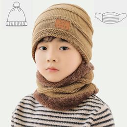 Berets 2pcs/set Knitted Scarf Hats Kids Turban Beanie Cotton Wool Fur Caps Children Girls Boys Elastic Autumn Winter Soft Warm Hat
