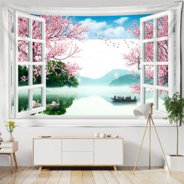 Tapestries Big Tapestry Imitation Window Forest Landscape Painting Wall Hanging Bohemian Style Mandala Home DecorTapestries TapestriesTapest