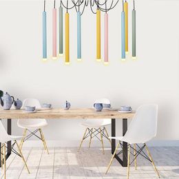 Pendant Lamps Rural Multi Head Personalized Dining Table Bar Milk Tea Shop Clothing Decoration Color Straight Tube ChandelierPendant