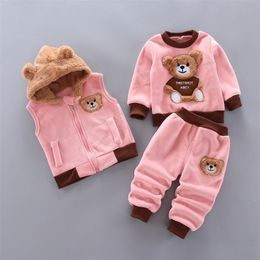 MudiPanda Baby Boy Clothes Winter Pure Cotton Thick Warm Casual Hooded Sweater Cartoon Cute Bear Three-Piece Baby Girl Suit LJ201223