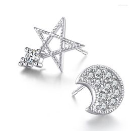 Stud Utimtree Brand Asymmetry Design Star Moon 925 Silver Earrings For Women With Cubic Zircon Crystal Charm Earring Wedding BijouxStud Mill