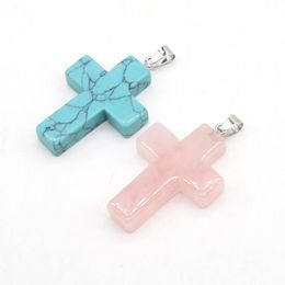 Charms Natural Stone Crystal Pendant Cross Shape Pendants Healing Chakra Rose Quartz For Jewelry Making DIY Earring NecklaceCharms