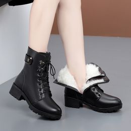 AIYUQI Winter Echtes Leder Neue Wolle Warme Rutschfeste Damen Knöchel Plus Größe 41 42 43 Schnee Stiefel Frauen Y200915 GAI