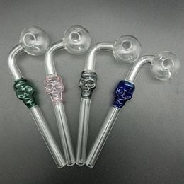 DHL Clear Bent Glass Oil Burner Pipe Transparent Smoking Handle Nail Pipes Colourful Skull Head Ball OD 30mm Curved Water Tube