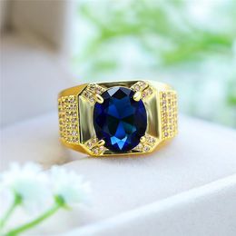 Wedding Rings Luxury Female Blue Crystal Stone Ring Trendy Yellow Gold For Women Vintage Bridal Oval Engagement RingWedding