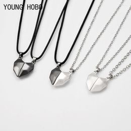 Pendant Necklaces HOBO 2Pcs/Lot Magnetic Couple Necklace Friendship Heart Distance Faceted Charm Women Valentine's Day GiftPendant Sidn2