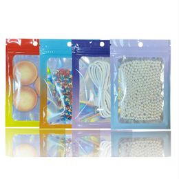 100pcs lot Gradient Colour Flat Zipper Bags Holographic Aluminium Foil Pouch Jewellery Cosmetics Beauty Gift Retail Bags with Hang Hole
