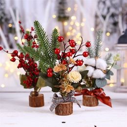 Mini Christmas Tree Pine Flower Art DIY Decorations For Home Xmas Ornament Year Y201020