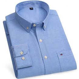 Men's Casual Shirts S-7XLCotton Oxford Shirt For Mens Long Sleeve Plaid Striped Casual Shirts Male Pocket Regular-Fit Button-Down Work Man Shirt 230206