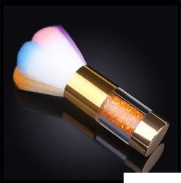 New Special Design Nail Art Dust Brush drill polish Cleaner Gold Handle Nylon powder clean brushes