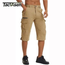 TACVASEN Men s Cargo Work Shorts Quick Dry 3 4 Length Pants Multi pockets Knee Trousers Summer Board Beach 220301
