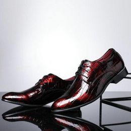 Dress Shoes Men Wedding Shoe Plus Size 47 48 Patent Leather Men's Business Pointed Toe Oxfords Lace-Up 452