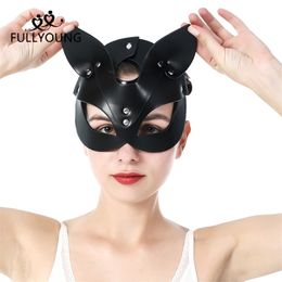 Fullyoung Sexy Leather Cosplay Black Mask Catwoman Carnival Party Masquerade Half Face Mask Halloween Club Party Accessories 200929
