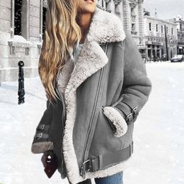 2021 inverno femminile locomotiva pelle di daino agnello cappotto caldo bavero motociclista moto pilota slim fit calore esterno giacca da donna L220725