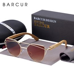 BARCUR High Quality Female Sunglasses Oversized Women Polarised Sun glasses Bamboo Cat eye Eyewear Luxury Style 220513