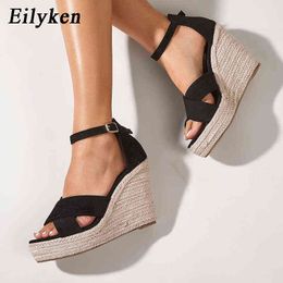 Sandals Eilyken Fashion Hollow Out Female Casual Comfortable Roman Woman Open Toe Buckle Strap High Heels Wedge Platform Shoes 220317