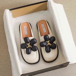 Large Size Summer Wear Cute Baotou Back Empty Sandals British Soft Soled Half Trailer Women's Flat Shoes J220716