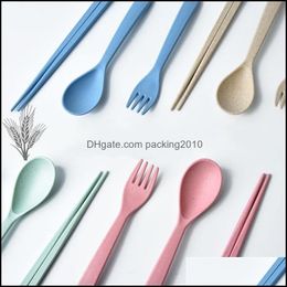 Flatware Sets Kitchen Dining Bar Home Garden Travel Portable Tableware Mti Colour Wheat Stalk Spoon Fork Chopsticks 2 1Yy C R Drop Deliver