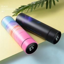 480ml Creative Smart Thermos Coffee Mug 304 Stainless Steel Water Bottle LED Temperature Display Vacuum Flask Custom Gift 220706