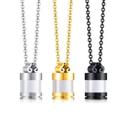 Silver/ Gold / Black Perfume Box Glass Transparent Urn Pendant Necklace Stainless Steel Jewellery For Women Mens 24 Inch