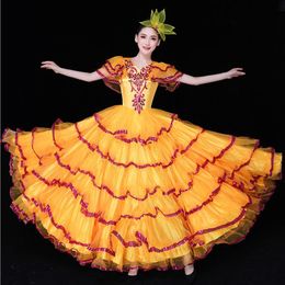 Stage Wear Flamenco Dance Costume Expansion Skirt Modern Performance Long Spanish Dress DL4205