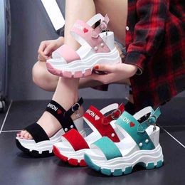 Platform Sandals Women 2022 New Summer Chunky High Heels Female Wedges Fashion Shoes for Women Comfortable Fish Toe Red Sandalia Y220421