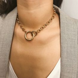 Vintage Punk Curb Chain Necklace for Women 2019 New Gold Silver Big Round Pendant Collar Choker Sweater Chain Necklaces T200116