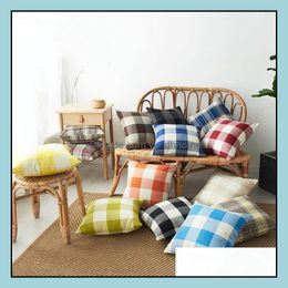 Pillow Case Bedding Supplies Home Textiles Garden Ll Plaid Linen Plain Striped Er Cheque Pattern Pillows C Dhjij