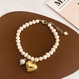 Beaded Strands Baroque Natural Fresh Water Pearl Bracelet Small Crowd Design Love Pendant Hand Ornaments Ie Fawn22