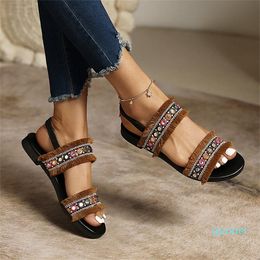 Sandals Flat Shoes For Women 2022 Summer Products Plus Size Tassels Embroidery Elastic Band Zapatos 2022