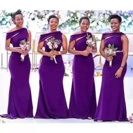 2022 Purple Bridesmaid Dresses Floor Length One Shoulder Sash Beaded Custom Made Maid of Honour Gown African Country Wedding vestidos Plus Size