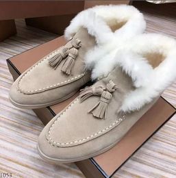 Suede leather Fur inside Dress shoes Mens women Winter Driving casual Shoe loroP luxury design open walk flats Mocassin 35-46