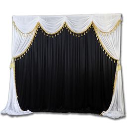 Party Decoration 10FT Silk Cloth Black Curtain Tassel Swag Backdrop For Wedding Background Drapes Event DecorationParty