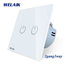 WELAIK EU 2gang1way Wall-Touch-Switch Crystal-Glass-Panel-Switch Wall-Switch Intelligent- Light-Switch AC250V A1921CW T200605