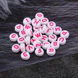 100pcs/lot Diy Loose Bead for Jewelry Bracelets Necklace Making Accessiroes Crafts Acrylic Round Pink Color Letter Beads