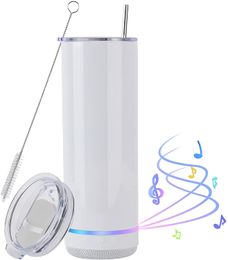 Music Speaker Tumbler 17oz Straight Tumbler Cup Mug Straw and Lid with Detachable LED Light for Valentine's,Father's Day,Mother's Day Gift 0422