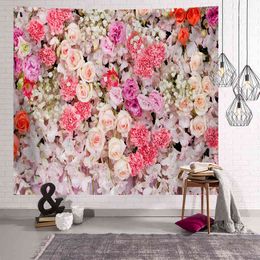 Rose Bush Carpet Wall Hanging Boho Decor Room Decoration Pink Art Tapiz Pared 3d Mandala Flower Wall Carpet Bohemian Curtains J220804