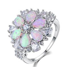 Luxury Fairy Flower Opal Rings Forest Floral Special Silver Rose Gold Ring for Girl Women Size 6-10 Copper Emerald Gemstone Jewellery Ring
