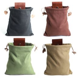 DHL50pcs Stuff Sacks Women PU&Canvas Portable Outdoor Foraging Bag Fruit Picking Pouch Collapsible Berry Puch Storage Leather Bushcraft Canvas Bag Hiking Camping