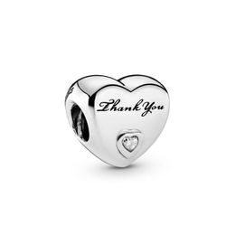 100% 925 Sterling Silver Thank You Heart Charms Fit Original European Charm Bracelet Fashion Women Wedding Engagement Jewellery Accessories