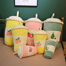 Pc Cute Summer Fruits Juice Soft Cup Cotton Stuffed Strawberry Orange Avocado Bubble Tea Cuddle Props Decoration Present J220704