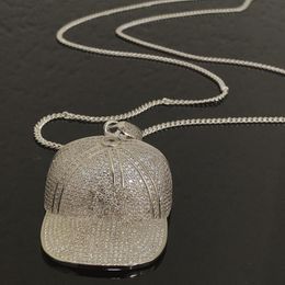 Pendant Necklaces Street Retro Personality 925 Silver Inlaid Zircon Diamond-studded Hip Hop Hat Necklace CouplePendant