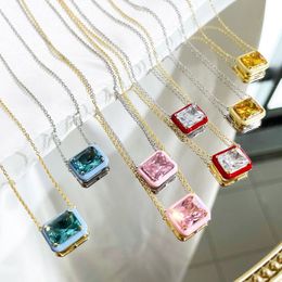 Candy Colour 925 sterling silver Jewellery woman necklace heart circle square zirconia gold necklace designer White Pink Diamond Necklaces Choker Teen Girls With Box