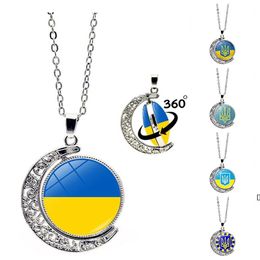Ukraine Flag Necklaces for Men Women Moon Glass Ukrainian Symbol 360 Degrees Rotated Metal Flag Chains Necklace Fashion Jewelry BBA13044